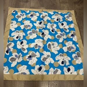 Elegant Floral Blue and Beige Scarf